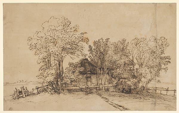 Rembrandt. Cottage among Trees