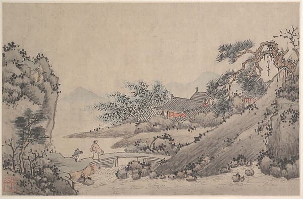 Shen Zhou. Landscape with a Man Crossing a Bridge