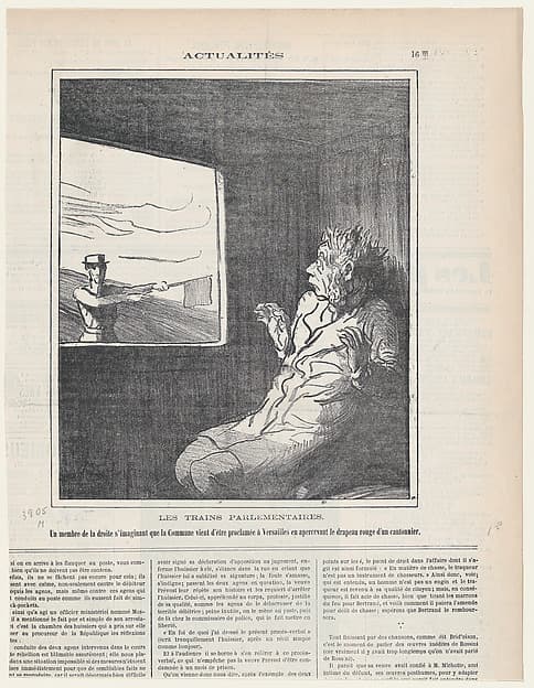 Honoré Daumier. Parliamentary Trains: Right Deputy Receives Red Signal Flag for the Proclamation of the Commune in Versailles