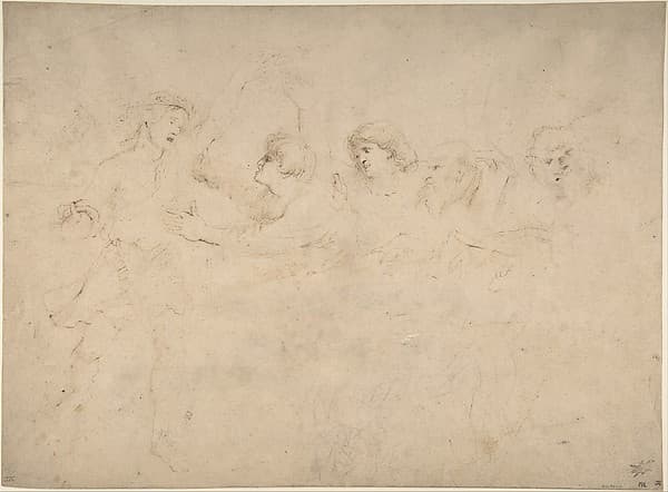 Peter Paul Rubens. Alcibiades Interrupting the Banquet (recto); Sketches of the Baptism of Christ and Male Figure (verso)