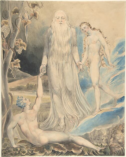 William Blake. Angel of the Divine Presence Leading Eve to Adam (recto); Sketch of the Same Composition (verso)