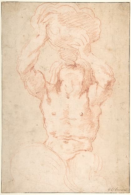 Gian Lorenzo Bernini. Study of a Triton (obverse); anatomical studies (reverse)