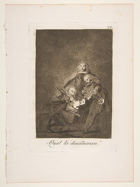 Francisco Goya. Sheet 21 from the Caprichos series: How She Is Being Plucked!