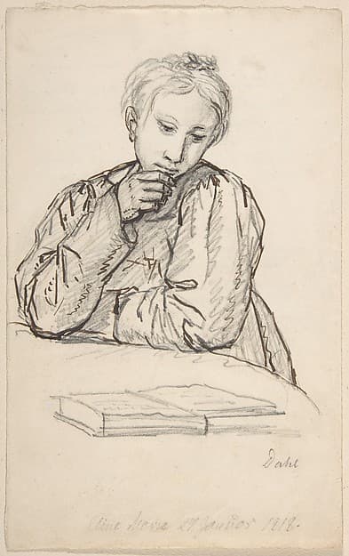 Johan Christian Dahl. Portrait of Eline Marie Heger as a Child, at a Table with a Book
