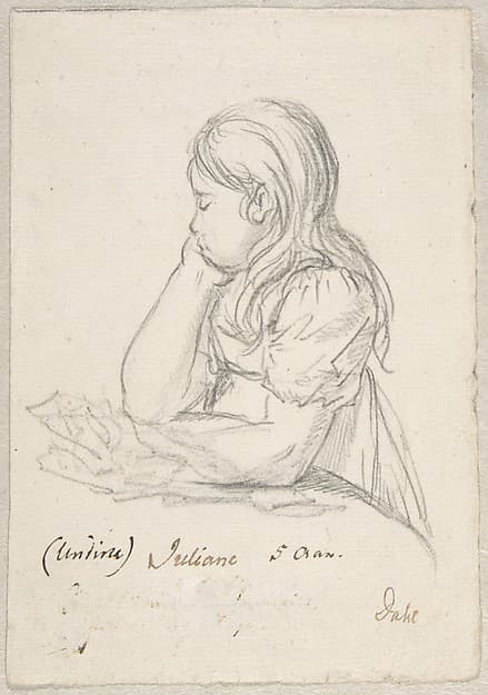 Johan Christian Dahl. Portrait of Juliane Sophie Heger in Childhood, at the Table