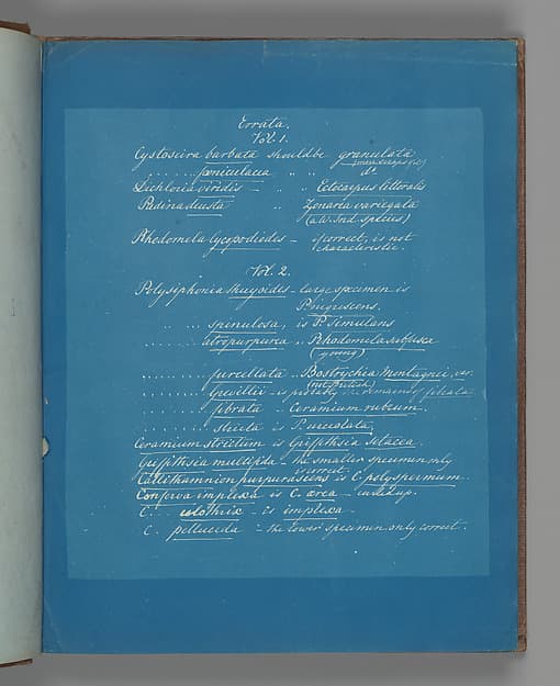 Anna Atkins. Corrections to British Algae Photographs