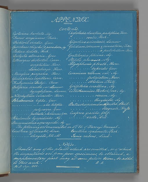 Anna Atkins. Supplement to British Algae: Cyanotype Impressions