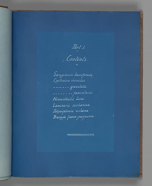 Anna Atkins. Contents of Part I