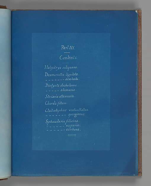 Anna Atkins. Contents of Part III