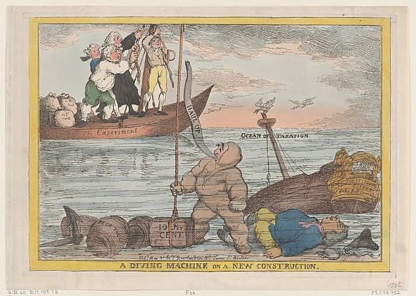 Thomas Rowlandson. A Diving Machine on a New Construction