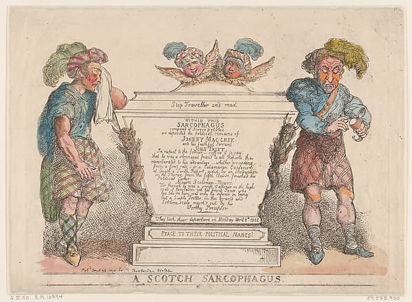 Thomas Rowlandson. Graphic sheet "A Scotch Sarcophagus"