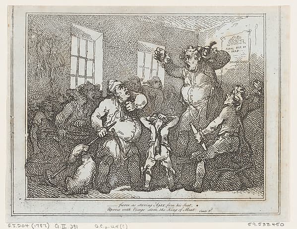 Thomas Rowlandson. Graphic sheet “Fierce as staring Ajax from this seat...”