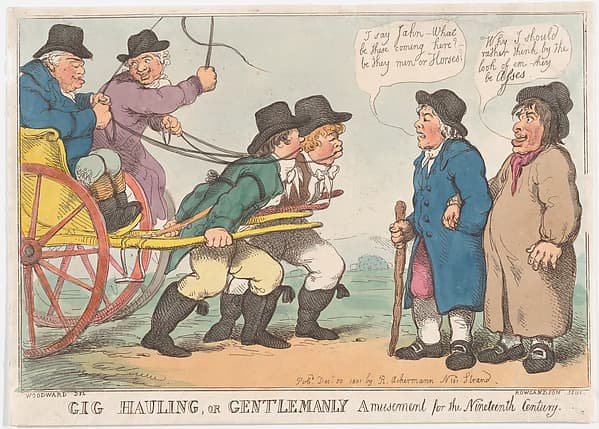 Thomas Rowlandson. Gig Hauling, or Gentlemanly Amusement for the Nineteenth Century