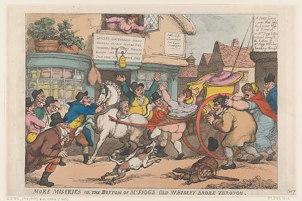Thomas Rowlandson. More Miseries: The Bottom of Mr Figg's Old Whiskey Broke Through