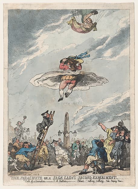 Thomas Rowlandson. The Parachute or a Sage Lady's Second Experiment