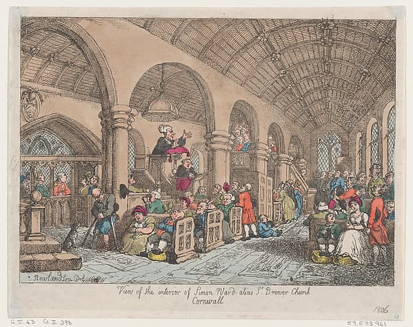 Thomas Rowlandson. View of the Interior of Simon Ward Alias St Brewer Church Cornwall