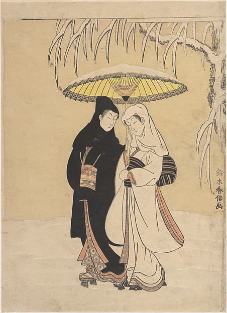 Suzuki Harunobu. Lovers Walking in the Snow (Crow and Heron)