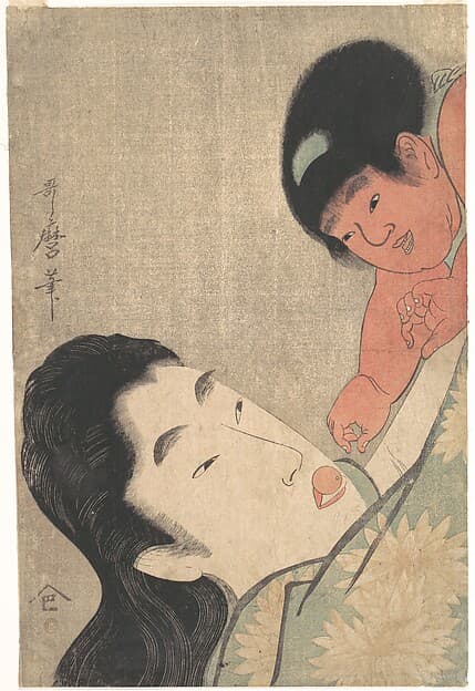 Kitagawa Utamaro. Yamauba and Kintarō Playing with a Cherry