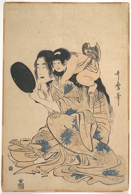 Kitagawa Utamaro. Yamauba Blackening her Teeth, with Kintarō