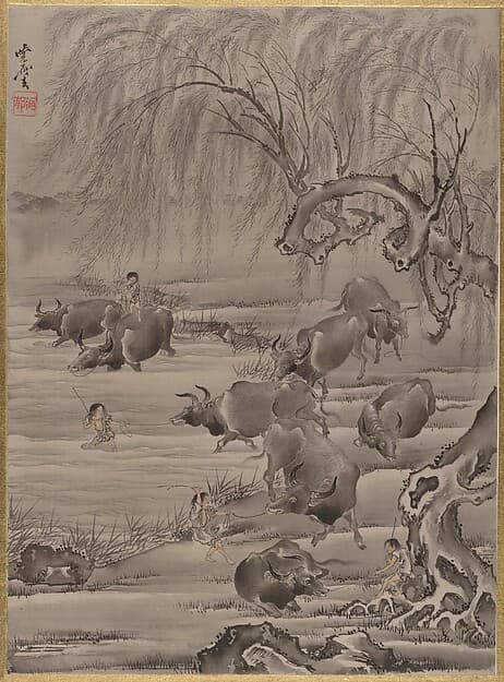 Kawanabe Kyōsai. Buffalo and Herdsman