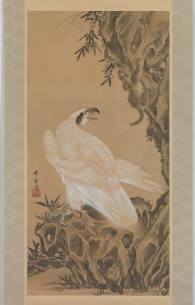 Kawanabe Kyōsai. White Eagle Eyeing a Mountain Lion