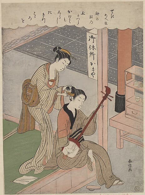 Suzuki Harunobu. Combing His Hair