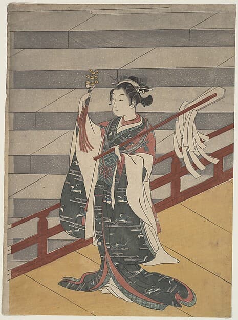 Suzuki Harunobu. Girl on Balcony above Stone Stairway