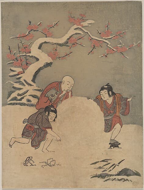 Suzuki Harunobu. Three Boys Making a Snowman