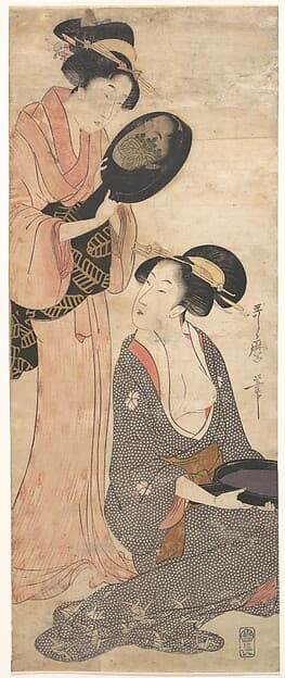 Kitagawa Utamaro. Two Ladies, Each with a Portion of a Lacquered Mirror
