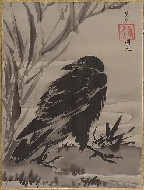 Kawanabe Kyōsai. Crow and Reeds by a Stream