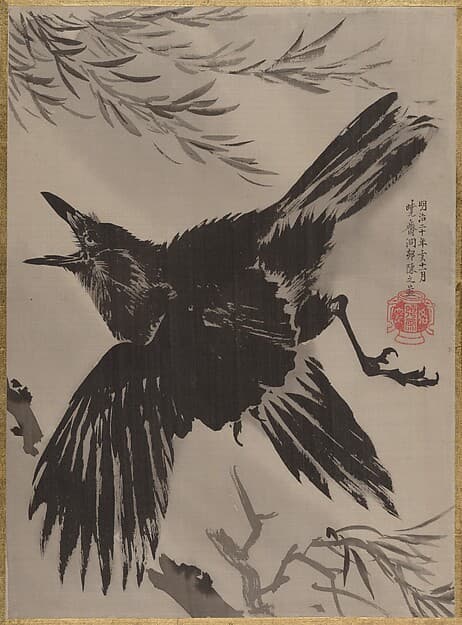 Kawanabe Kyōsai. Crow and Willow Tree