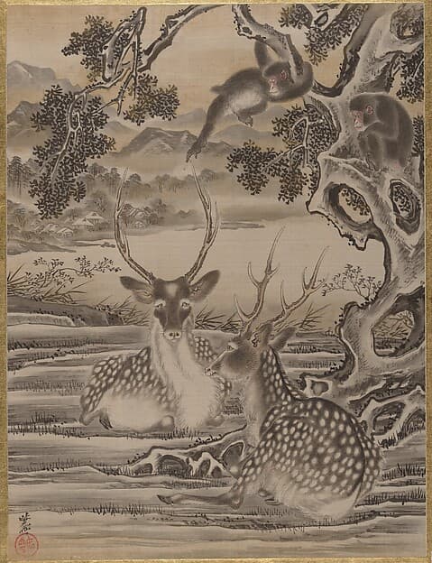 Kawanabe Kyōsai. Deer and Monkeys