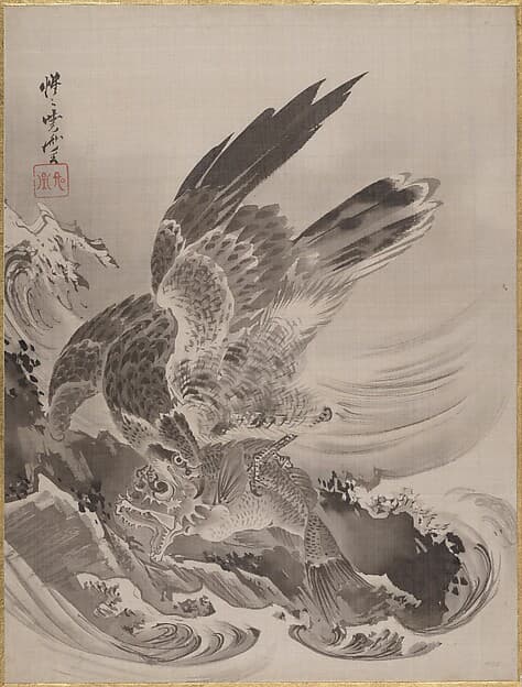 Kawanabe Kyōsai. Eagle Attacking Fish