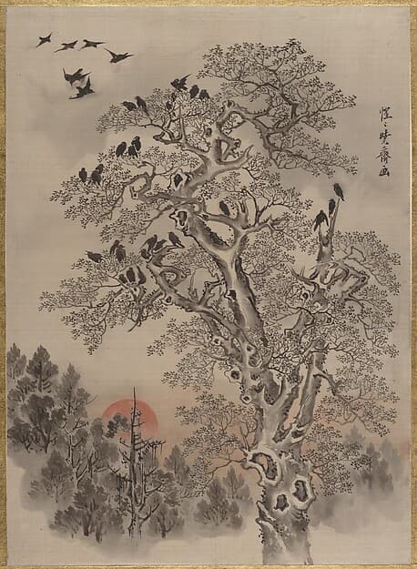 Kawanabe Kyōsai. Flock of Crows at Dawn