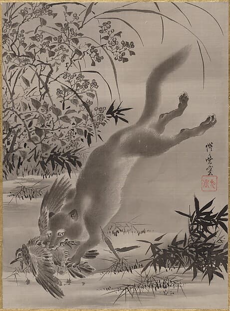 Kawanabe Kyōsai. Fox Catching Bird