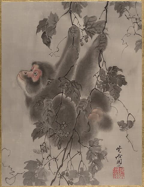 Kawanabe Kyōsai. Monkey Hanging from Grapevines