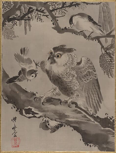 Kawanabe Kyōsai. Owl Mocked by Small Birds