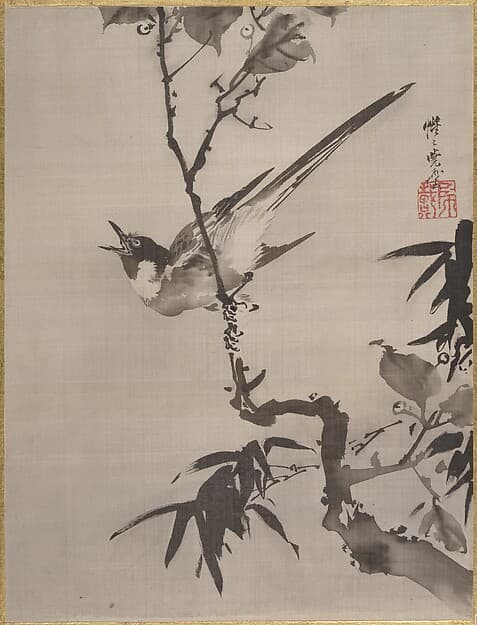 Kawanabe Kyōsai. Singing Bird on a Branch