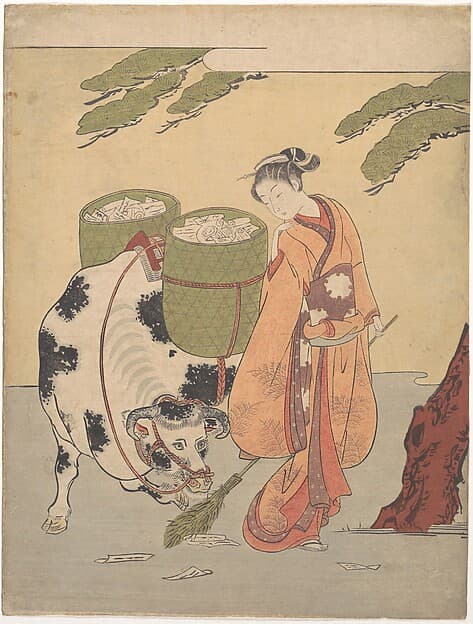Suzuki Harunobu. A Woman Sweeping up Her Love Letters