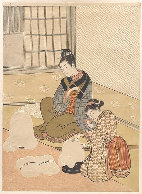Suzuki Harunobu. Evening Snow on the Heater