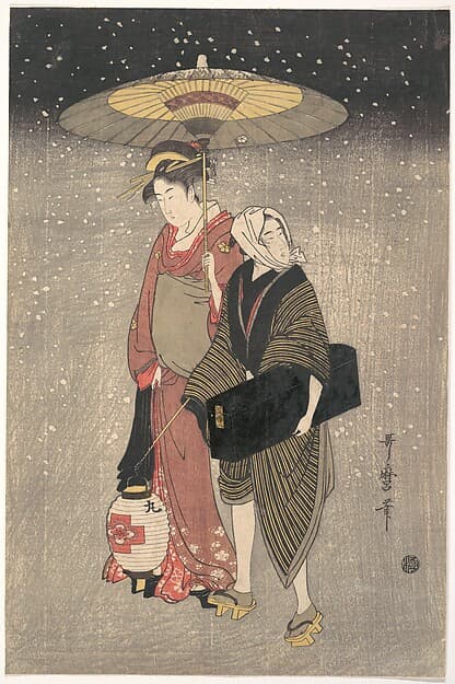 Unknown artist. Geisha Walking through the Snow at Night