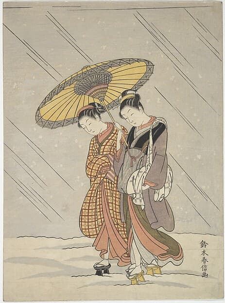 Suzuki Harunobu. Two Women in a Storm
