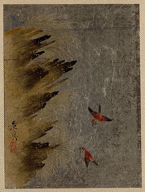 Shibata Zeshin. Birds and Jutting Rocks