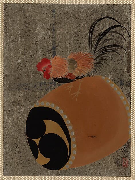 Shibata Zeshin. Cock on Drum