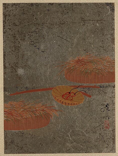 Shibata Zeshin. Flower Baskets and Farmer's Hat