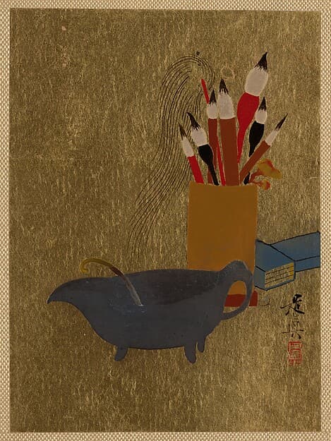 Shibata Zeshin. Kettle and Box with Paint Brushes