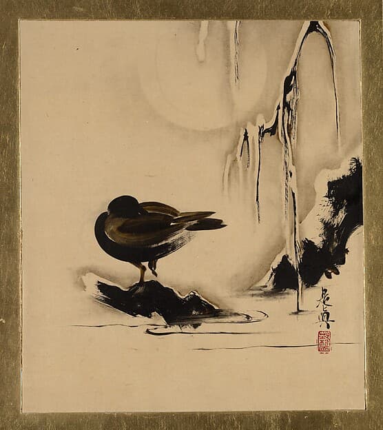 Shibata Zeshin. Lacquer Paintings of Various Subjects: Bird and Willow in Snow