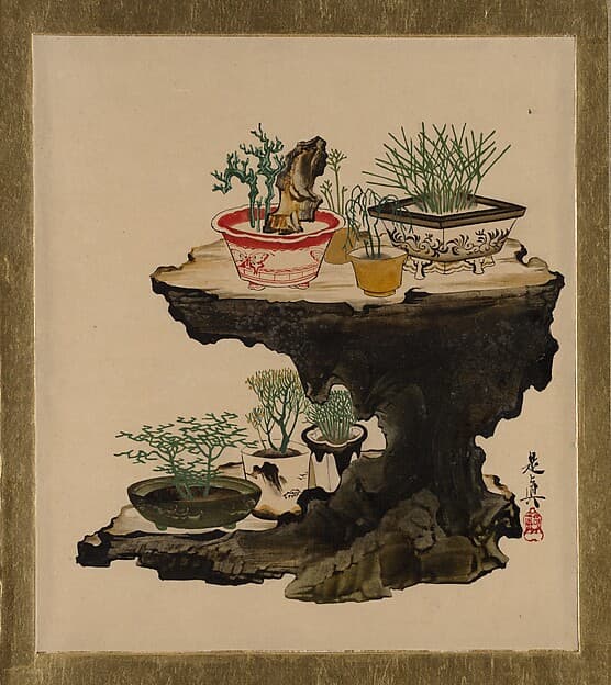 Shibata Zeshin. Lacquer Paintings of Various Subjects: Bonsai