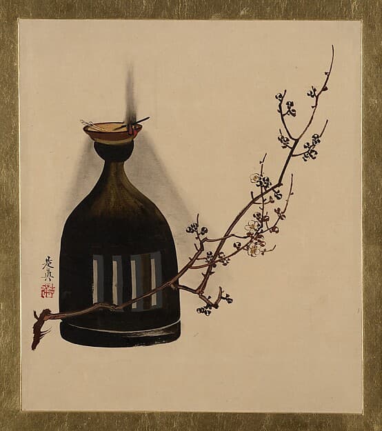 Shibata Zeshin. Lacquer Paintings of Various Subjects: Plum Branch with Oil Lamp