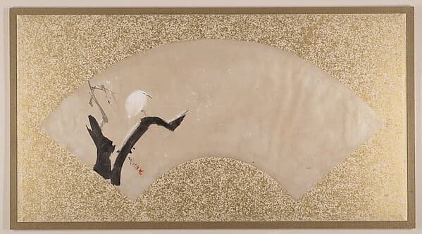 Shibata Zeshin. Egret on Tree Stump